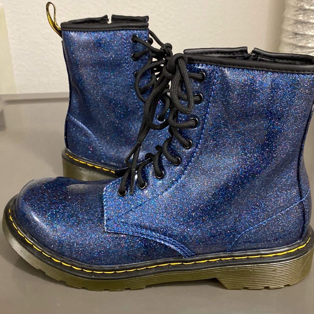 Dr. Martens blue glitter boots